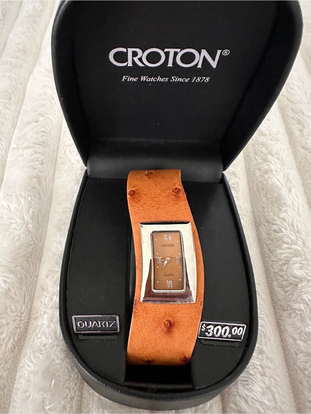 VINTAGE 90s Y2K Croton Ostrich Leather Strap Women's Quartz Watch